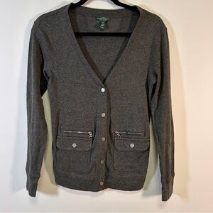 Ralph Lauren Women’s XS Charcoal Grey Cotton Cardigan Sweater Snap Button Preppy